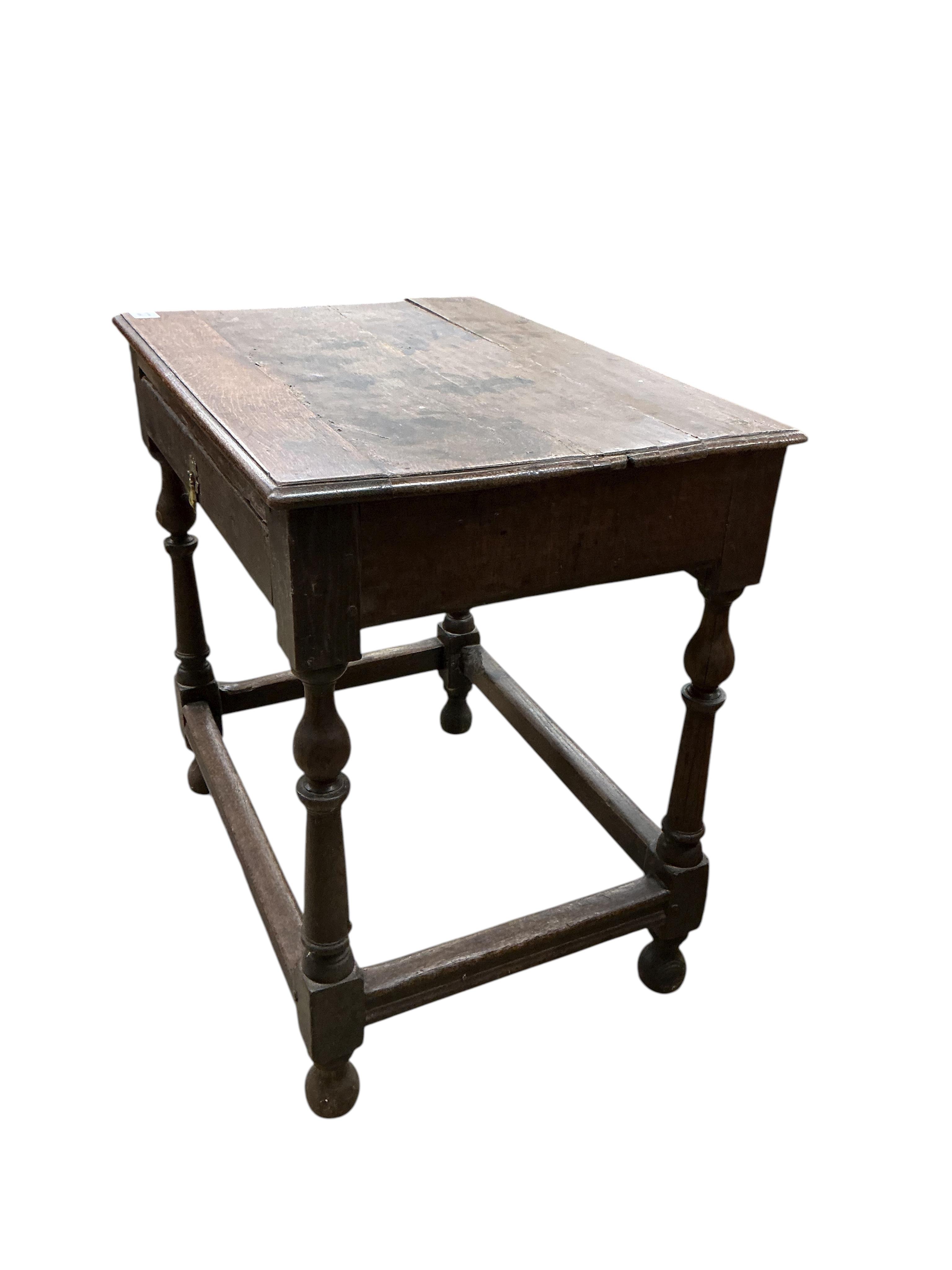 An 18th century rectangular oak side table, width 74cm, depth 74cm, height 74cm